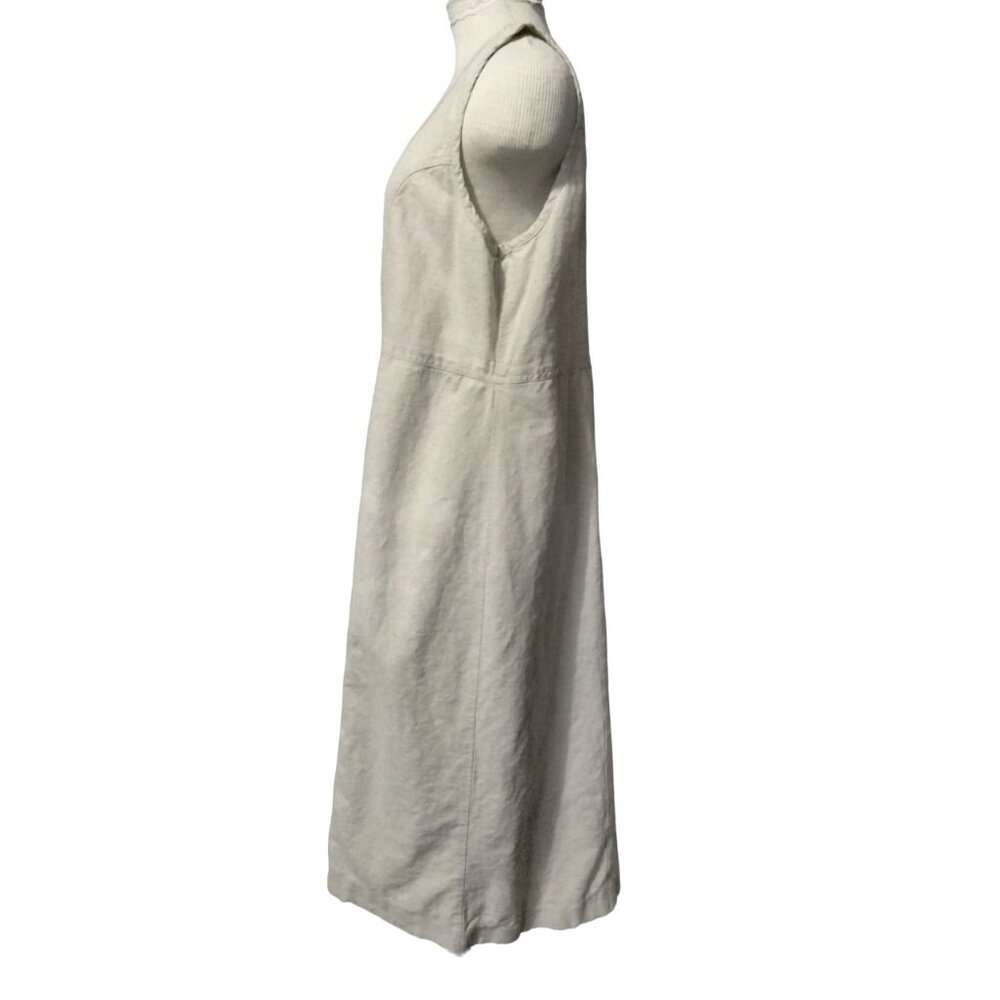 Erika & Co Size Large Dress Khaki Button Front Sleeveless Linen Blend - Picture 4 of 8